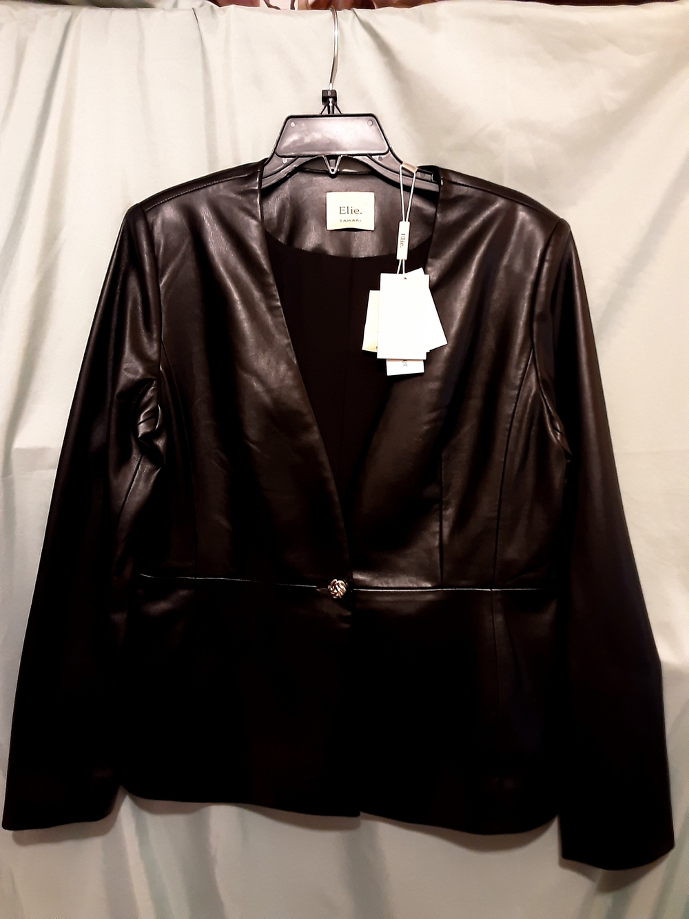 Elie Tahari Black Faux Leather Single-Button Blazer